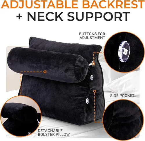 Vista 6 de Cheer Collection Almohada de cuña de lectura, almohada de lectura de cuña ajustable con soporte para el cuello, almohada de respaldo rellena