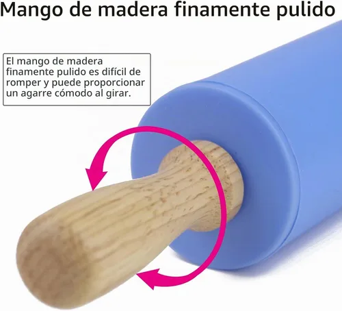 Vista 4 de Rodillo de silicona para hornear, antiadherente, rodillo para masa, mango de madera, accesorios de cocina, rodillo para pastelería