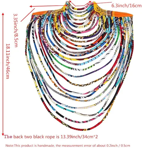 Vista 3 de BAZINRICHE Collares hechos a mano para mujer Ankara Kente, collar largo de cera africana de múltiples hebras