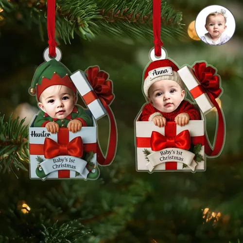 Vista 16 de DILYPOD Adorno personalizado para la primera Navidad del bebé 2025, recuerdo acrílico personalizado con efecto 3D de luna, regalo personalizado