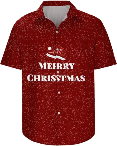 Vista 3 de Divertida camiseta de impresión navideña para hombre, cuello vuelto, manga larga, linda camiseta de manga corta holgada