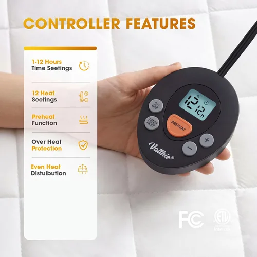 Vista 2 de Protector de colchón térmico tamaño individual, protector de colchón eléctrico con funciones de precalentamiento, calentador de cama con controlador