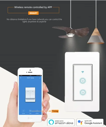 Vista 3 de Nexete Smart Wi-Fi interruptor de pared compatible con Alexa Google Assistant e IFTTT, control remoto, función de sincronización no requiere puerto.