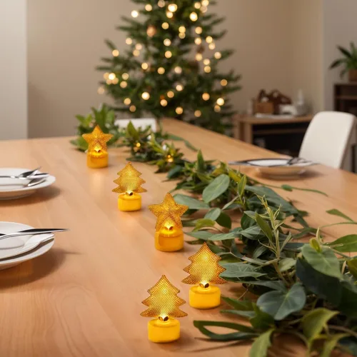 Vista 6 de HAIDOLIANG 6 velas de té de árbol de Navidad (hierro), velas LED sin llama que funcionan con pilas para regalos de vacaciones, velas votivas LED