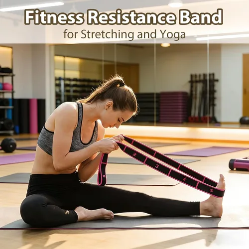 Vista 7 de Bandas de resistencia de fitness con asas para estiramiento y yoga, banda elástica de entrenamiento de 8 secciones con marcas claras, bandas