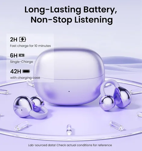 Vista 6 de Auriculares con clip, auriculares de oreja abierta inalámbricos Bluetooth 5.4, auriculares ligeros de oreja abierta con micrófono batería 59H