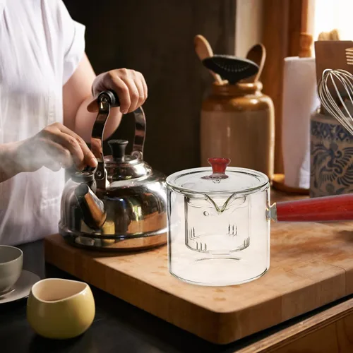Vista 9 de UPKOCH Tetera de vidrio con infusor para tetera lateral de estufa, tetera con mango de madera, tetera para té de hojas sueltas