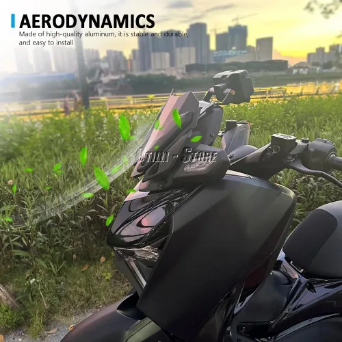 Vista 5 de Parabrisas de aluminio para motocicleta Yamaha X-MAX 300 2023 carenado delantero protector deflector de viento (negro)