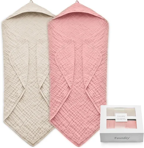 Vista 10 de Toallas de bebé con capucha para recién nacido, 35 x 35 pulgadas, paquete de 3 toallas de baño 100% algodón de muselina para bebé, toallas de playa