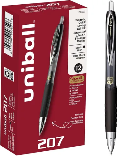 Vista 7 de Uniball Signo - Bolígrafo de gel retráctil, mediano de 0.028 in, tinta azul, barril con detalles azul/metálico, docena (paquete de 12)