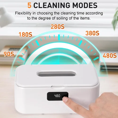 Vista 4 de snawowo Máquina Limpiadora Ultrasónica de Joyas - 28 onzas/800ml 49KHz Limpiador Profesional de Retenedores 5 Temporizadores Pantalla LED Tanque