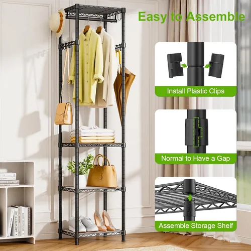 Vista 8 de R1 Perchero de Servicio Pesado para Ropa, Percheros para Ropa para Colgar Prendas, Perchero de Prendas con Estantes de Almacenamiento, Perchero