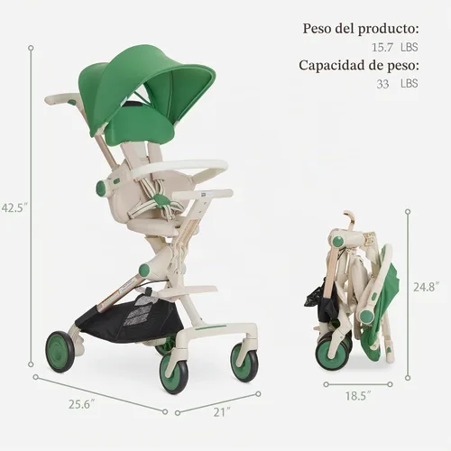Vista 9 de Evolur Velo Rider Higher View - Cochecito de viaje para avión, color blanco Blanco Verde