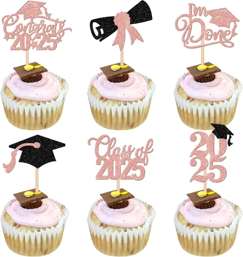 Vista 39 de 30 piezas de decoración para cupcakes de graduación para la clase de 2026 con purpurina brillante para el futuro diploma hecho 2026 Felicidades