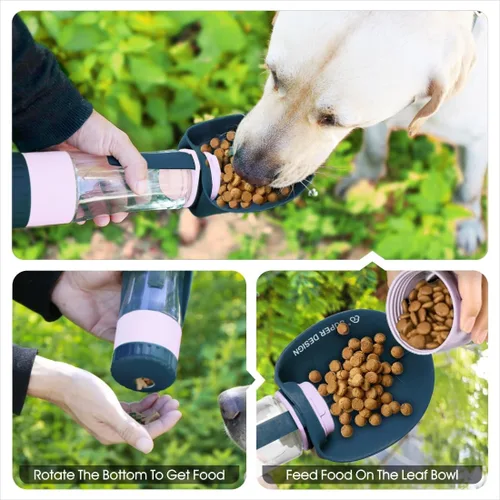 Vista 5 de SUPERDESIGN - Botella de agua azul portátil para perros con contenedor de alimentos, botella de agua de viaje para perros, fácil de usar, diseño a