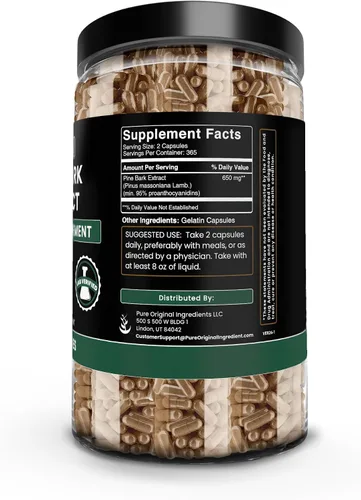 Vista 2 de Pure Original Ingredients Extracto de corteza de pino (730 cápsulas) sin magnesio o rellenos de arroz, siempre puro, verificado por laboratorio