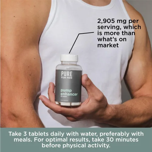 Vista 6 de Pure for Men Potenciador de bomba Suplemento preentrenamiento para bomba muscular, resistencia y aumento del flujo sanguíneo Refuerzo de óxido