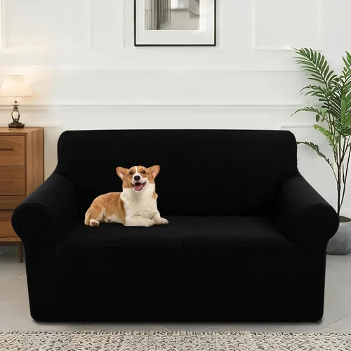 Vista 42 de Funda elástica para sofá, lavable, protector de muebles con espuma antideslizante y parte inferior elástica para niños, perros (sofá biplaza/beige)