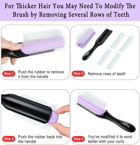Vista 4 de Cepillo de pelo rizado 9 filas para desenredar y definir rizos, cepillo de cabello KTKUDY para separar, dar forma a los rizos, secar con soplado