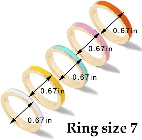 Vista 3 de YOOESTORES82 Juego de 5 anillos apilables simples y coloridos para mujeres, niñas y adolescentes. Conjuntos de anillos de nudillos esmaltados