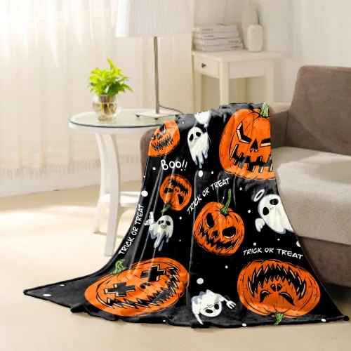 Vista 4 de Manta de Halloween para bebé, decoración de Halloween para niños pequeños, cuna, cochecito, manta de calabaza espeluznante manta de felpa mullida