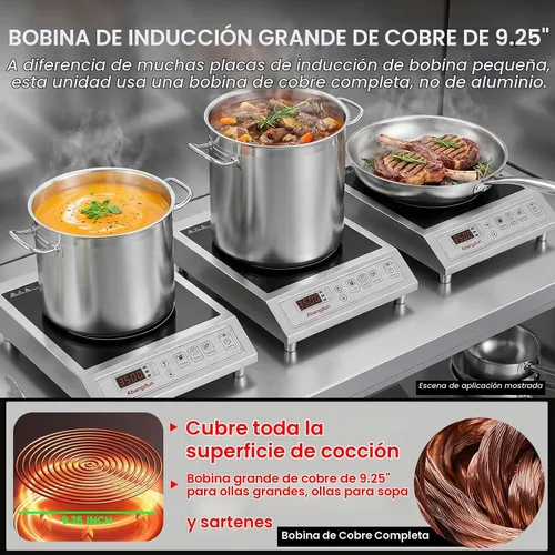 Vista 6 de Placa de cocción de inducción comercial Abangdun 3500W, placa caliente de inducción 220V