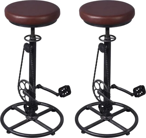 Vista 11 de Bicycle-Style 29"-37" Adjustable Swivel Bar Stools Set of 2, Distressed Red Black Seat / Distressed Red Frame