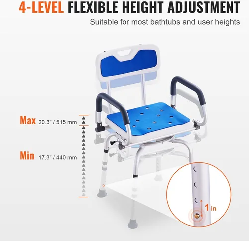 Vista 3 de VEVOR Silla de ducha giratoria de 360 grados, asiento de ducha ajustable con brazos giratorios para duchas o bañeras interiores, silla de ducha