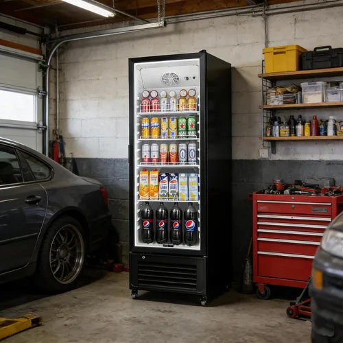 Vista 4 de BODEGACOOLER Refrigerador Comercial de Bebidas, Refrigerador de Exhibición de 290L con Luz LED Suave, 264 Latas y 120 Botellas Refrigerador