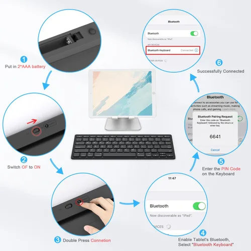 Vista 7 de OMOTON Teclado Bluetooth compatible con iPad A16 de 11ª y 10ª generación, iPad 10.2 (9ª/8ª/7ª), iPad Pro de 13/12.9/11 pulgadas, iPad Air/Mini y más