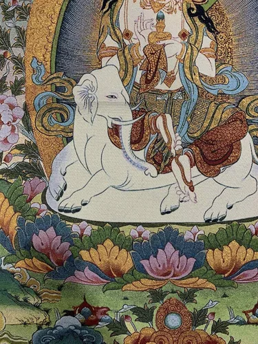 Vista 5 de Budismo tibetano Thangka Samantabhadra Guanyin Tangka Fengshui mural colgante de pared para decoración del hogar, tapiz de meditación