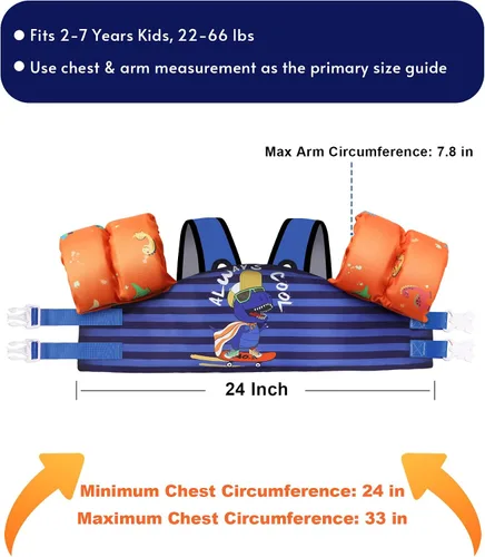 Vista 4 de Flotadores de natación para niños de 22 a 66 libras para niños y niñas, chaleco flotador de natación para bebé para piscina con arnés de hombro