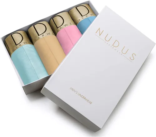 Vista 2 de NUDUS Ropa interior de bambú de 2 bolsas para hombre, paquete de 4 calzoncillos tipo caja de regalo, calzoncillos tipo bóxer