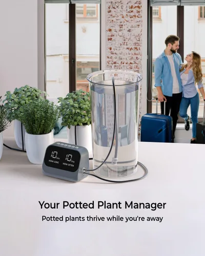 Vista 6 de Riego automático para plantas en maceta, utilizando un temporizador programable inteligente, cuenta con una pantalla LED impermeable, una batería
