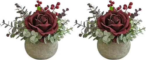 Vista 13 de Small Artificial Blue Rose Potted Plant, 2 Pcs Mini Faux Decor 2 piezas azules