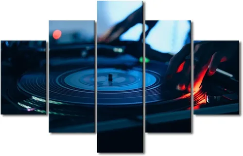 Vista 41 de Lienzo decorativo para pared, diseño de DJ Music Mixes the Track HD impreso en pinturas, 5 piezas de imágenes abstractas para sala de estar, obra