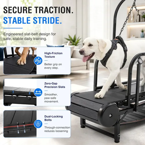 Vista 7 de Non-Motorized Dog Treadmill for Large/Medium Dogs with Pedometer, Wide Running Slatmill, Self-Powered with Brake, 5-Level Incline, Heavy Duty