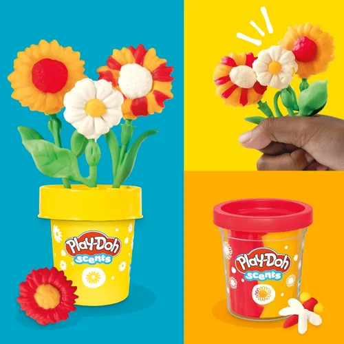 Vista 3 de Play-Doh Paquete de dos flores, tulipanes, narcisos, girasol y margaritas, kit de manualidades para niños, regalos para niñas y niños