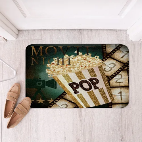 Vista 15 de Alfombras de baño de cine con patrón de palomitas de maíz, alfombras de Btah para bañera para niños, diseño de póster de cine, tapetes de baño