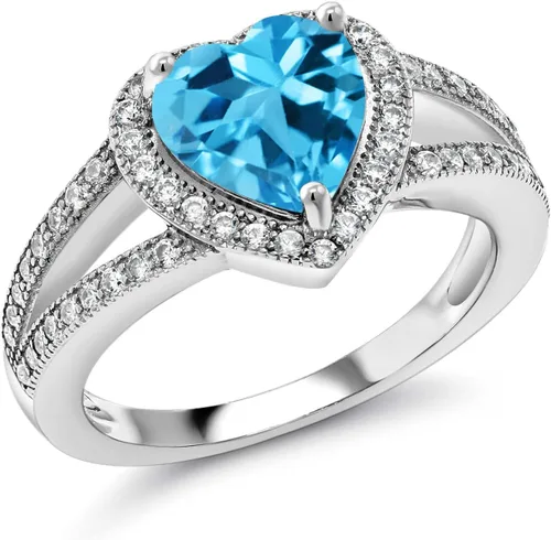 Vista 21 de Gem Stone King Anillo de halo de moissanita blanca y piedra natal de corazón de 0.315 in para mujer, plata de ley 925, joyería para aniversario