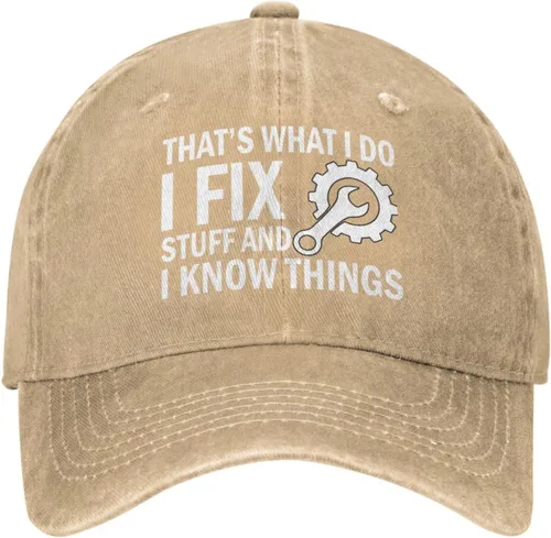 Vista 10 de Sombrero con texto en inglés "I Fix Stuff and I Know Things, para hombre, diseño de cosas geniales