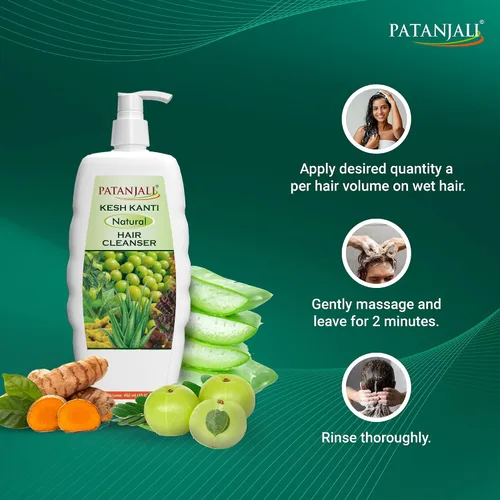 Vista 4 de patanjali Kesh Kanti Champú natural de 15.21 onzas líquidas Limpiador ayurvédico de hierbas con amla, shikakai, neem y aloe vera Limpia