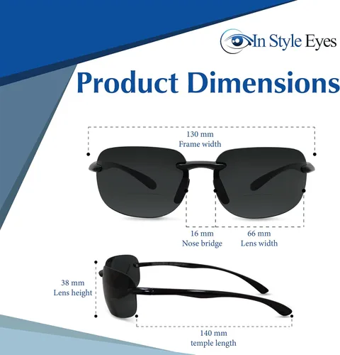 Vista 4 de In Style Eyes Lovin Mawi - Lentes de sol bifocales envolventes, lentes de lectura sin montura con protección UV, lente polarizada, color negro, 2.0x
