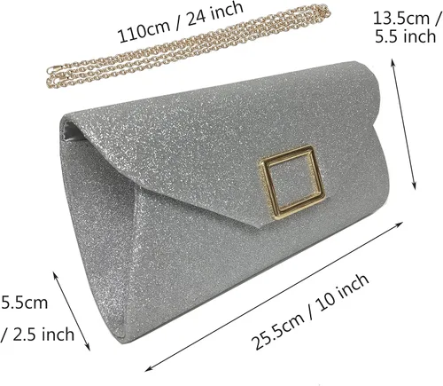 Vista 3 de sioglam Bolso de mano de noche con purpurina para mujeres y niñas, bolsa de baile de graduación, cóctel, fiesta, boda, noche