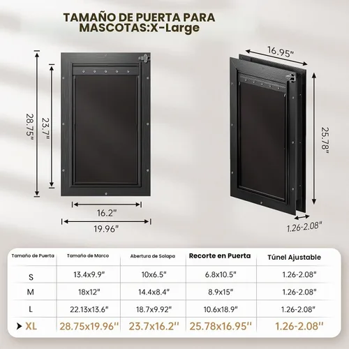 Vista 6 de Puerta XL para Perro de Aluminio para Puerta Exterior, Puerta Extra Grande para Perro, Puerta Resistente para Mascotas, Dobles Solapas Magnéticas