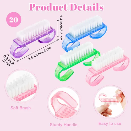 Vista 2 de 24 cepillos de uñas con agarre de mango, cepillo de uñas de varios colores, cepillos de limpieza para uñas de dedos de los pies, cepillos