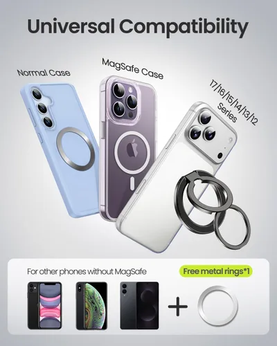 Vista 5 de UBeesize Soporte magnético para anillo de teléfono MagSafe, agarre magnético de doble cara, soporte de dedo portátil compatible con iPhone 17, 16