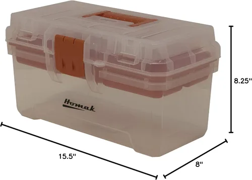 Vista 2 de Homak Caja de herramientas transparente de plástico de 15-1/2 pulgadas con bandeja, TP00115088