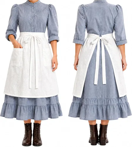Vista 9 de White Maid Half Apron for Women with Pocket, Vintage Ruffled Apron Blanco