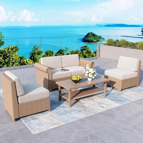 Vista 10 de SUNSHINE VALLEY - Juego de muebles de mimbre para patio de 6 piezas con 5